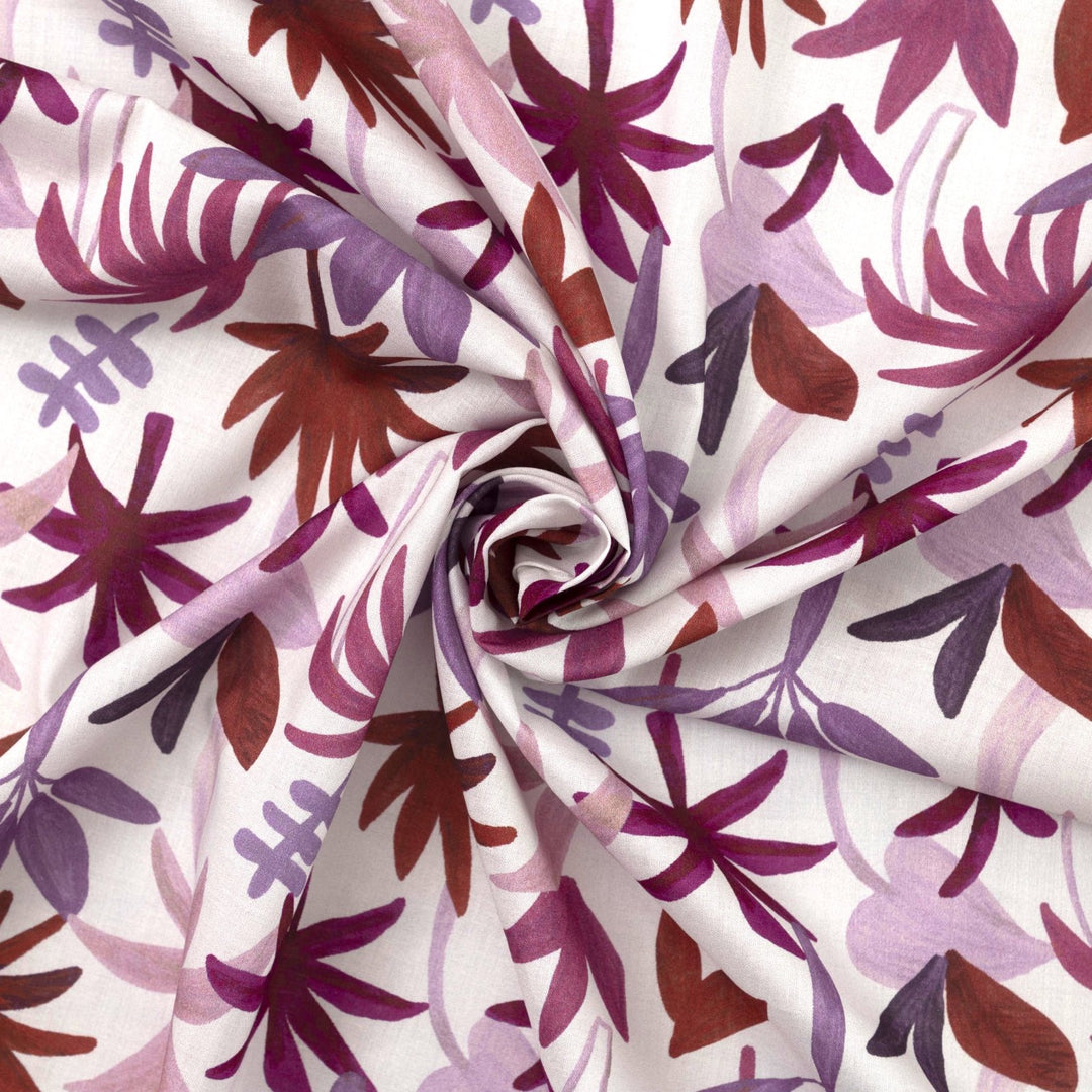 Cotton Voile Palm Heaven by Nerida Hansen 100% cotton lightweight fabric with purple palm print