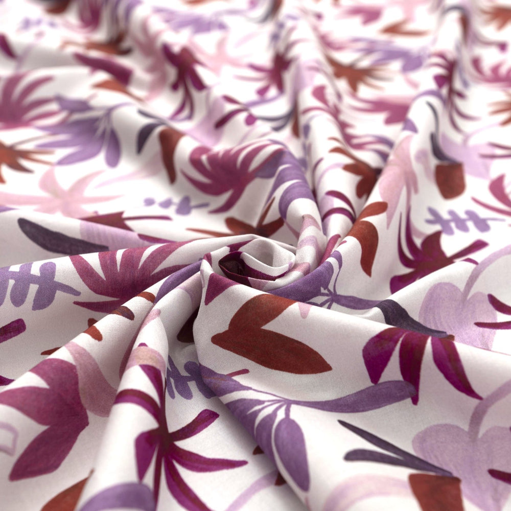 Cotton Voile Palm Heaven by Nerida Hansen 100% cotton lightweight fabric with purple palm print