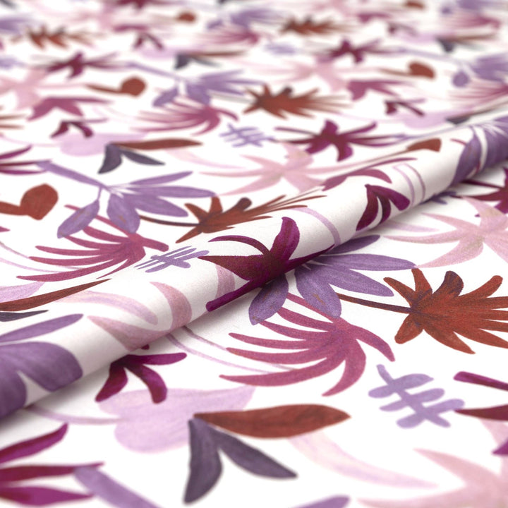 Cotton Voile Palm Heaven by Nerida Hansen 100% cotton lightweight fabric with purple palm print