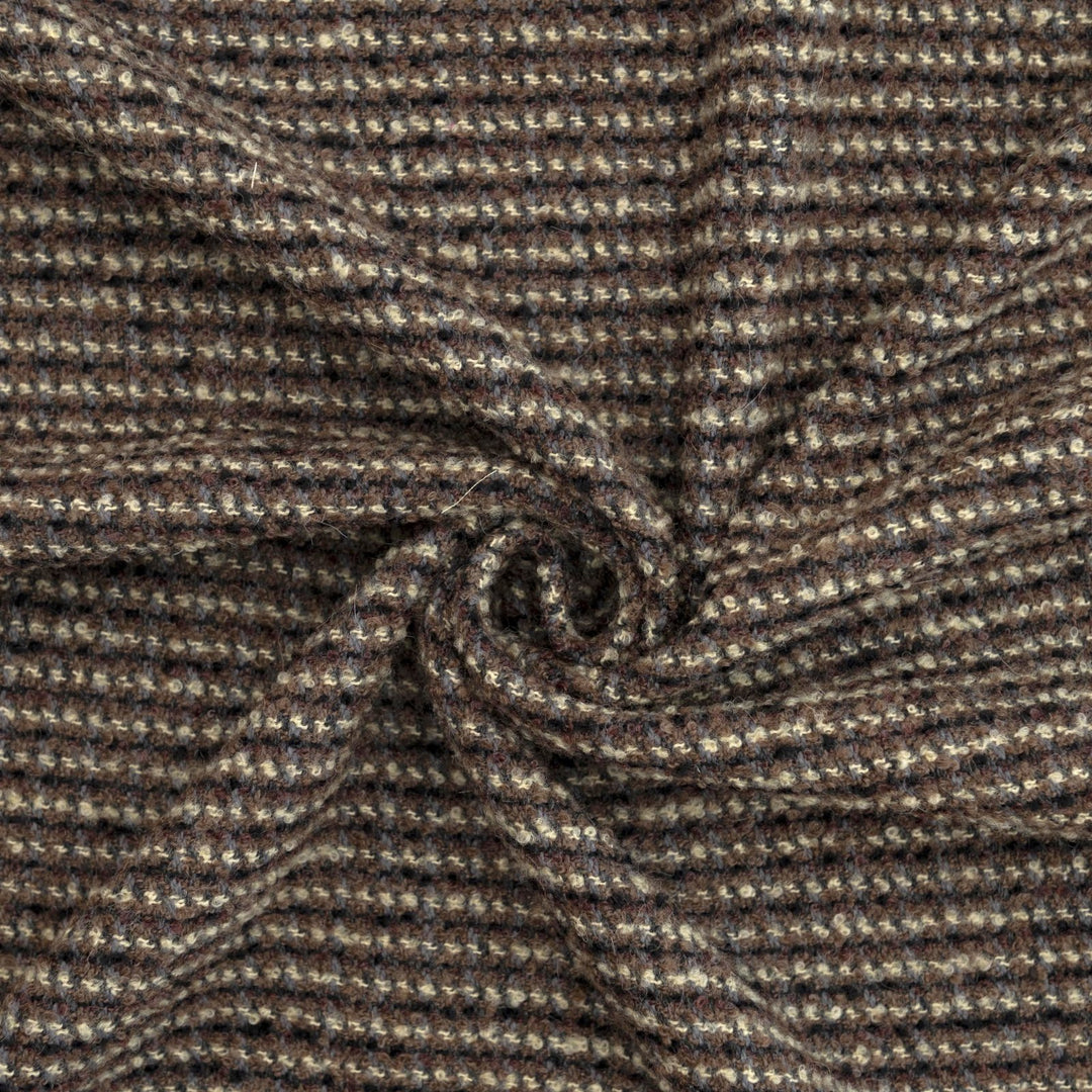 Brown Wool Bouclé Fabric - Textured Deadstock Wool for Luxury Coats & Jackets