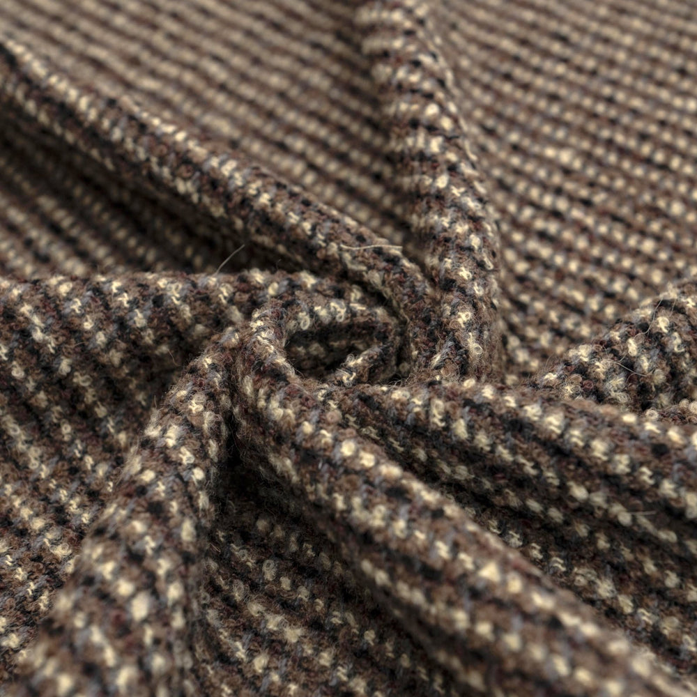 Brown Wool Bouclé Fabric - Textured Deadstock Wool for Luxury Coats & Jackets