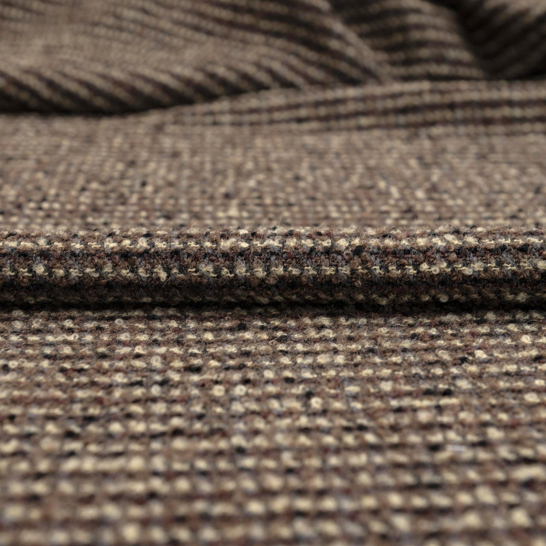 Brown Wool Bouclé Fabric - Textured Deadstock Wool for Luxury Coats & Jackets