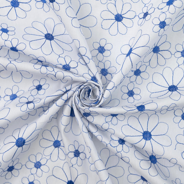 Cotton Lawn Embroidered Sapphire Blooms – 100% cotton, 56 inches wide, crisp embroidered fabric for sewing shirts, skirts, sundresses, and elegant garments