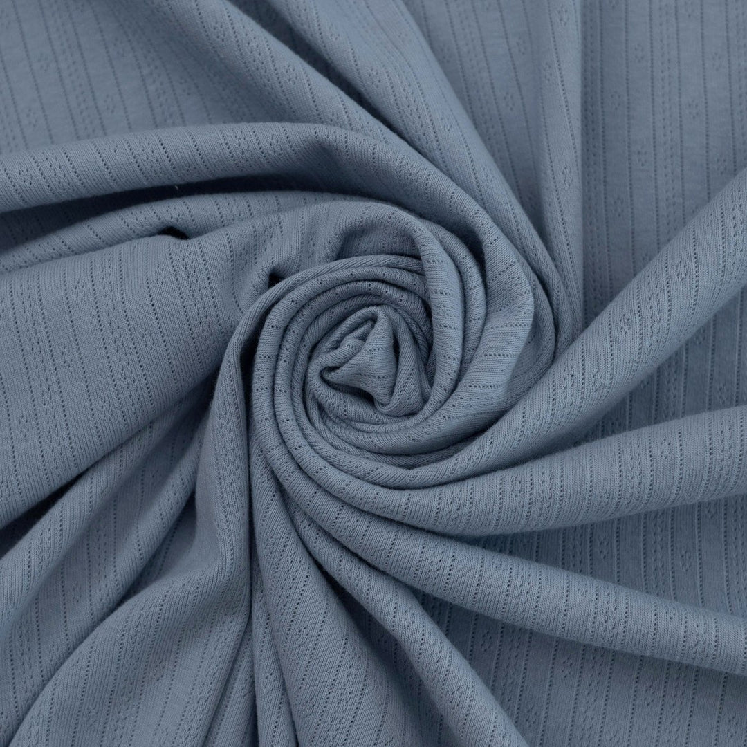 Dusty Blue Pointelle Cotton Knit - Delicate Openwork Summer Fabric