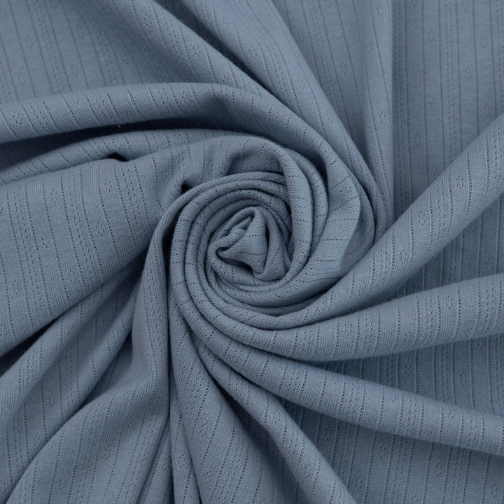 Dusty Blue Pointelle Cotton Knit - Delicate Openwork Summer Fabric