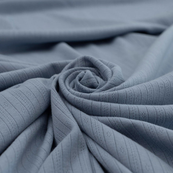 Dusty Blue Pointelle Cotton Knit - Delicate Openwork Summer Fabric