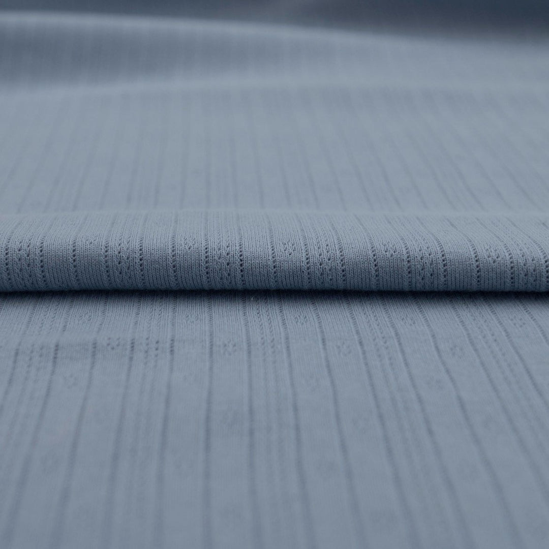 Dusty Blue Pointelle Cotton Knit - Delicate Openwork Summer Fabric