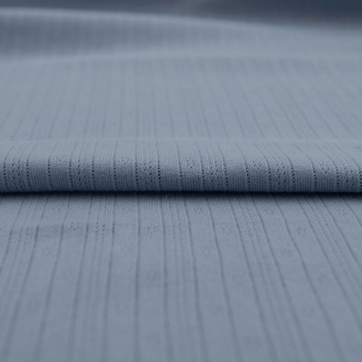 Dusty Blue Pointelle Cotton Knit - Delicate Openwork Summer Fabric