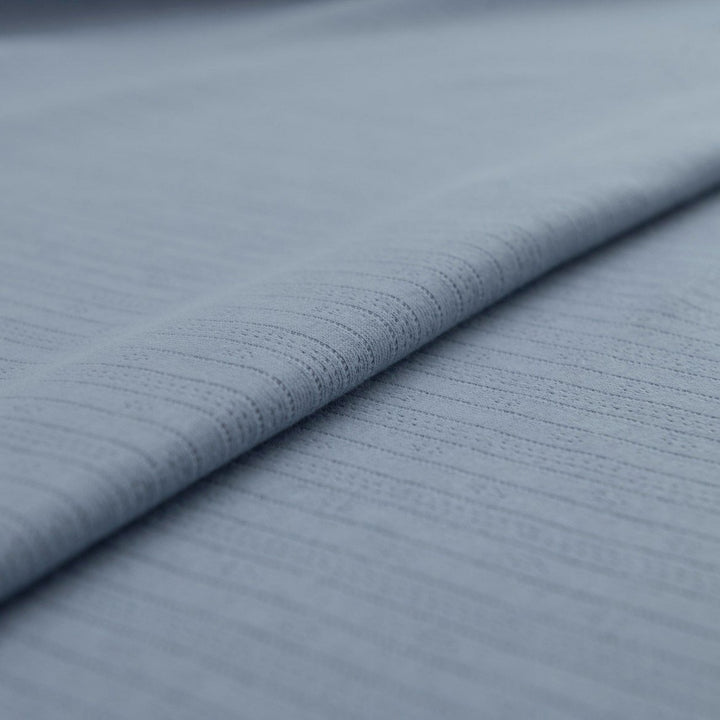 Dusty Blue Pointelle Cotton Knit - Delicate Openwork Summer Fabric