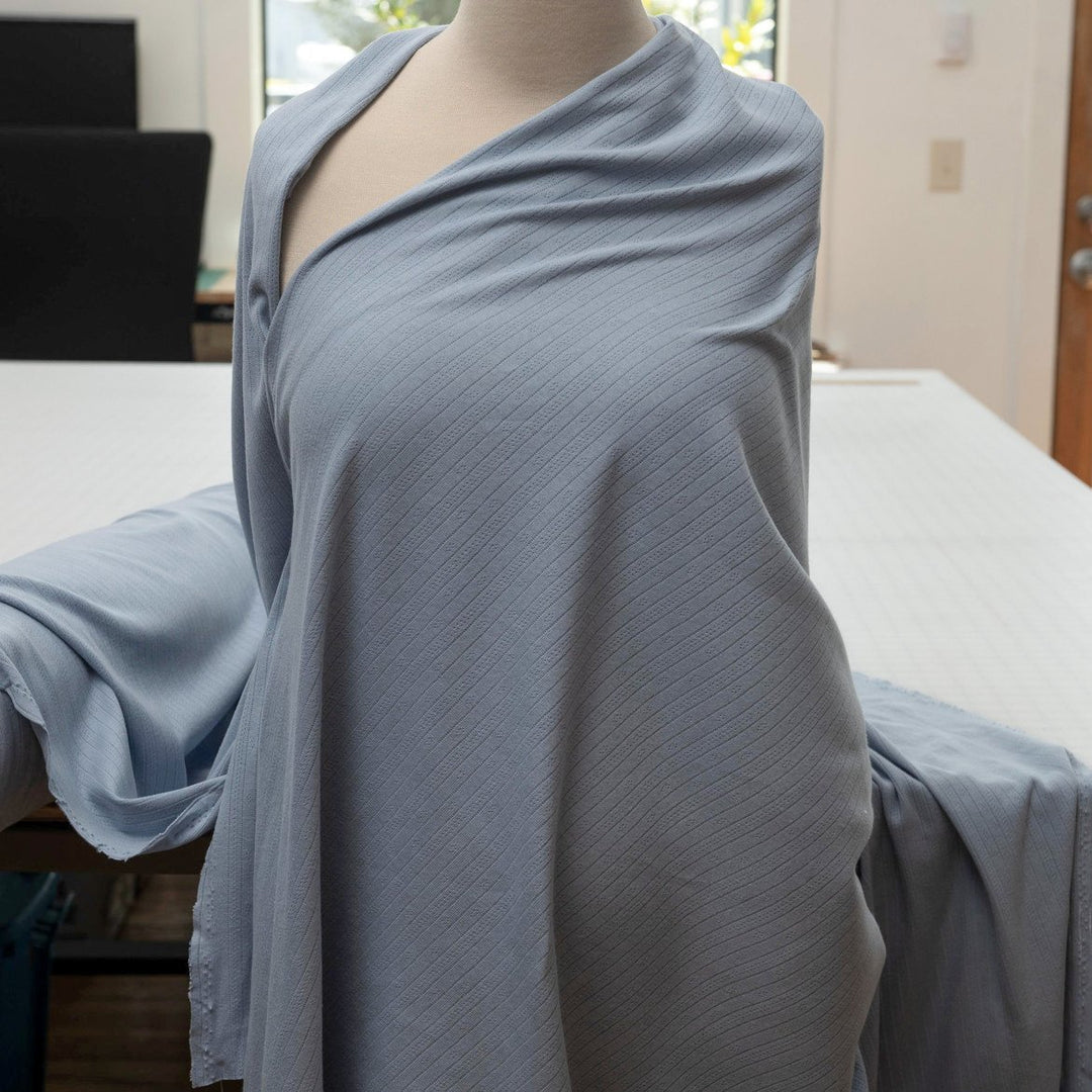 Dusty Blue Pointelle Cotton Knit - Delicate Openwork Summer Fabric