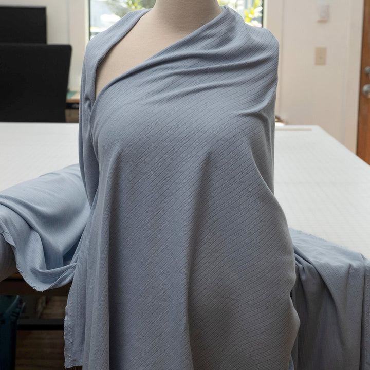 Dusty Blue Pointelle Cotton Knit - Delicate Openwork Summer Fabric