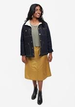Grainline Studio Thayer Jacket sewing pattern sizes 0–18 with A-line shape, patch and yoke pockets, two-piece sleeves, fully lined for warmth