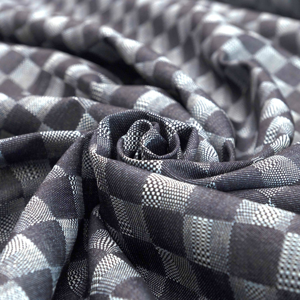 Dakota Patchwork Indigo Denim Fabric - 100% Cotton, 58-Inch Wide, Geometric Dobby Weave for Statement Jackets & Jumpsuits