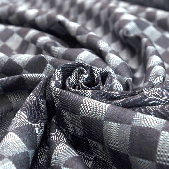 Dakota Patchwork Indigo Denim Fabric - 100% Cotton, 58-Inch Wide, Geometric Dobby Weave for Statement Jackets & Jumpsuits