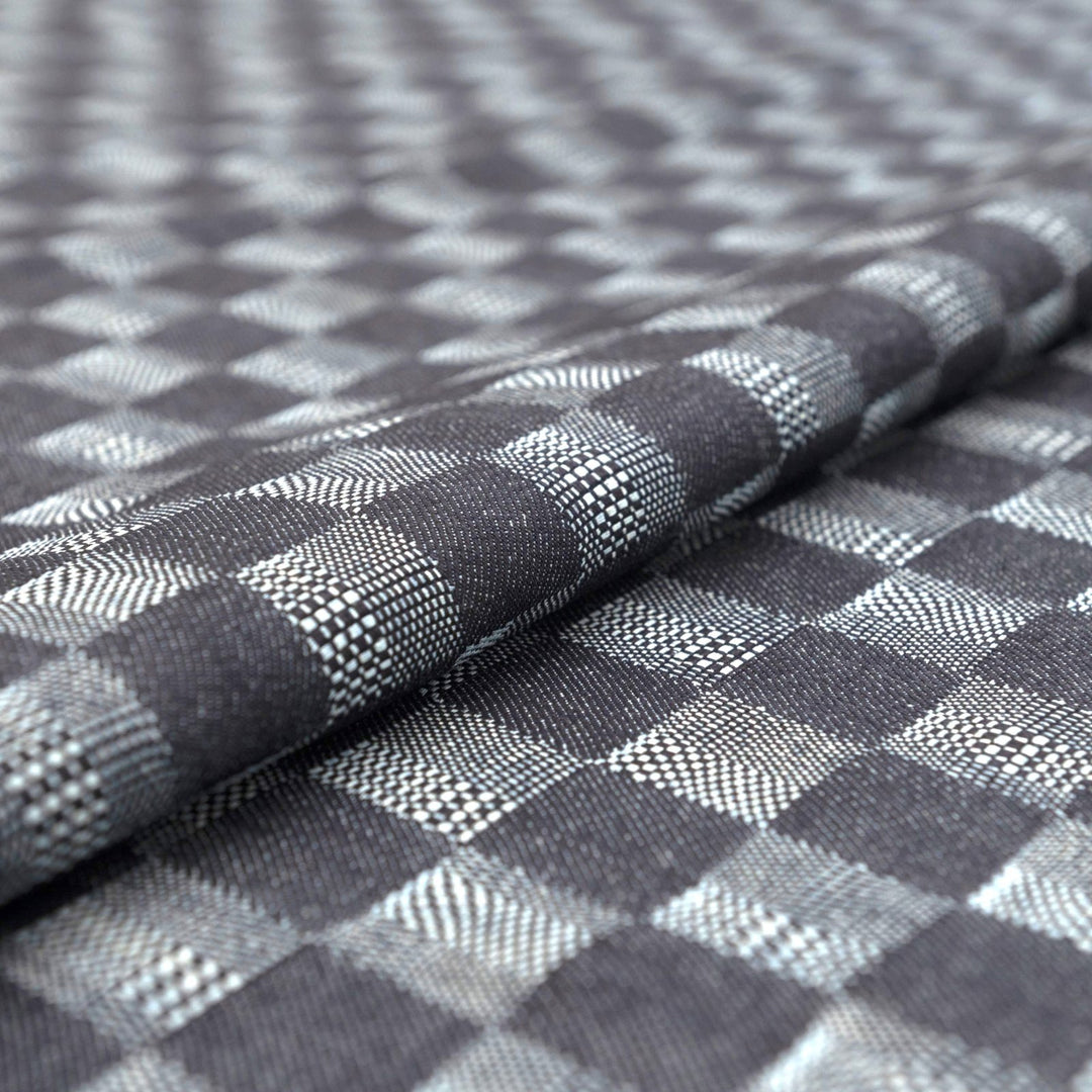 Dakota Patchwork Indigo Denim Fabric - 100% Cotton, 58-Inch Wide, Geometric Dobby Weave for Statement Jackets & Jumpsuits