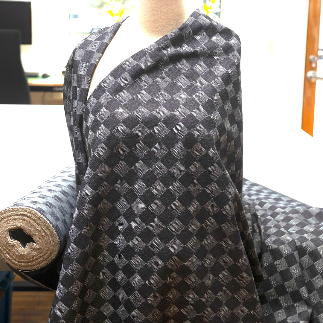 Dakota Patchwork Indigo Denim Fabric - 100% Cotton, 58-Inch Wide, Geometric Dobby Weave for Statement Jackets & Jumpsuits