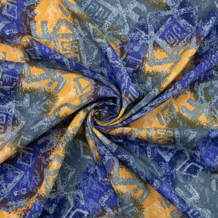Viscose Tencel Challis - "Purple & Gold Geo"