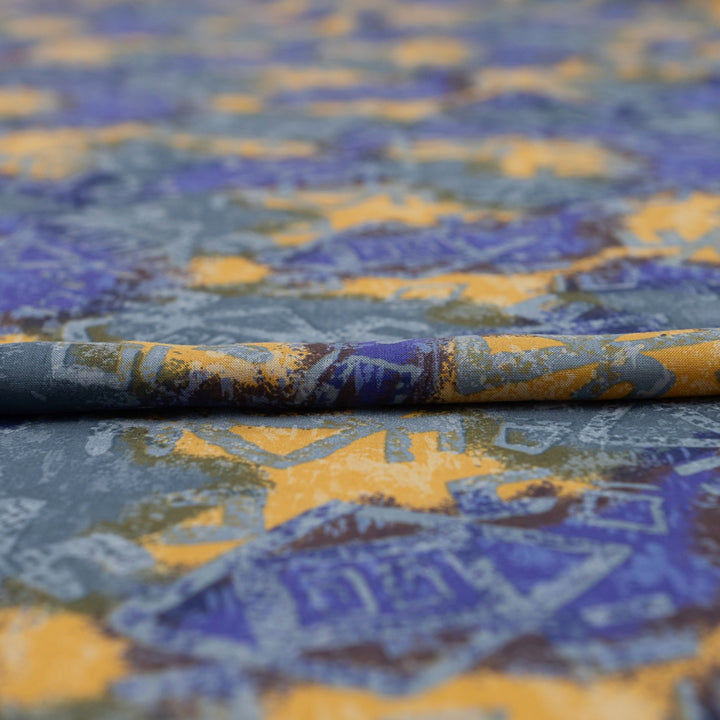 Viscose Tencel Challis - "Purple & Gold Geo"