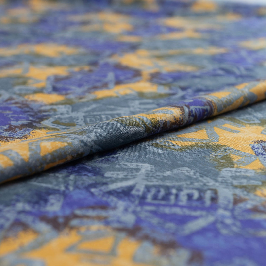 Viscose Tencel Challis - "Purple & Gold Geo"