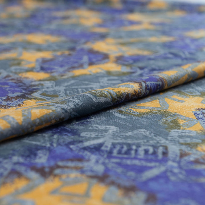 Viscose Tencel Challis - "Purple & Gold Geo"