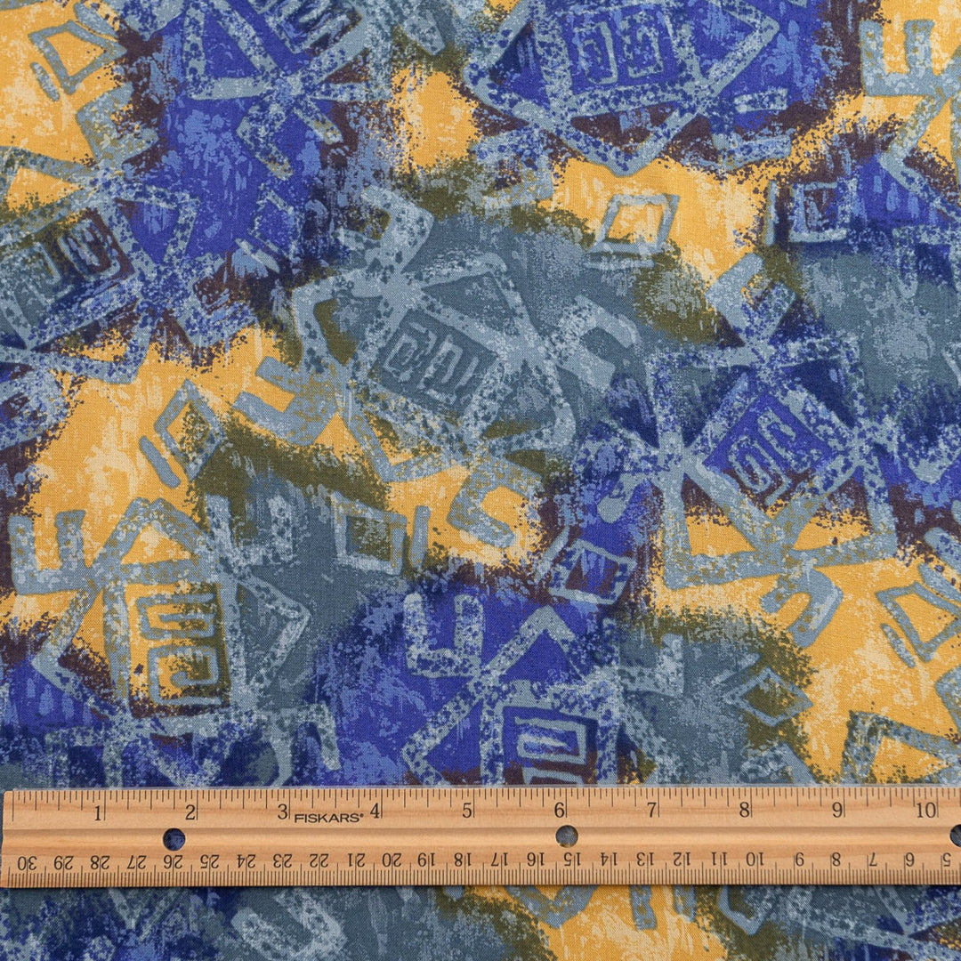 Viscose Tencel Challis - "Purple & Gold Geo"
