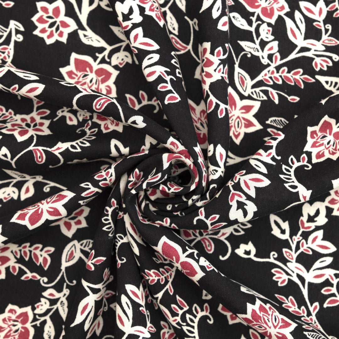 Rayon Challis - "Magenta Floral on Black"
