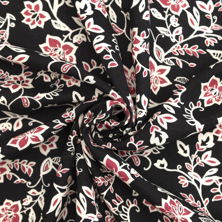Rayon Challis - "Magenta Floral on Black"
