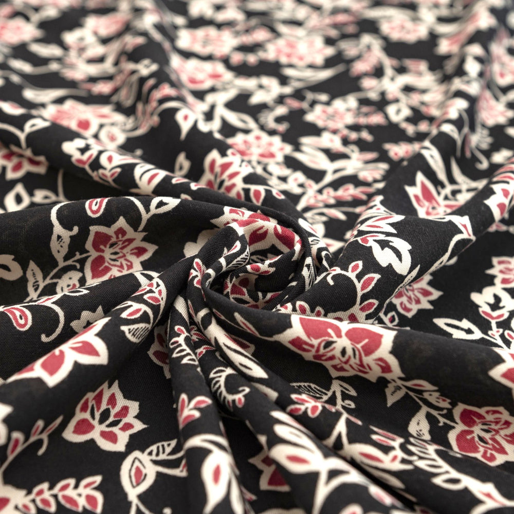 Rayon Challis - "Magenta Floral on Black"
