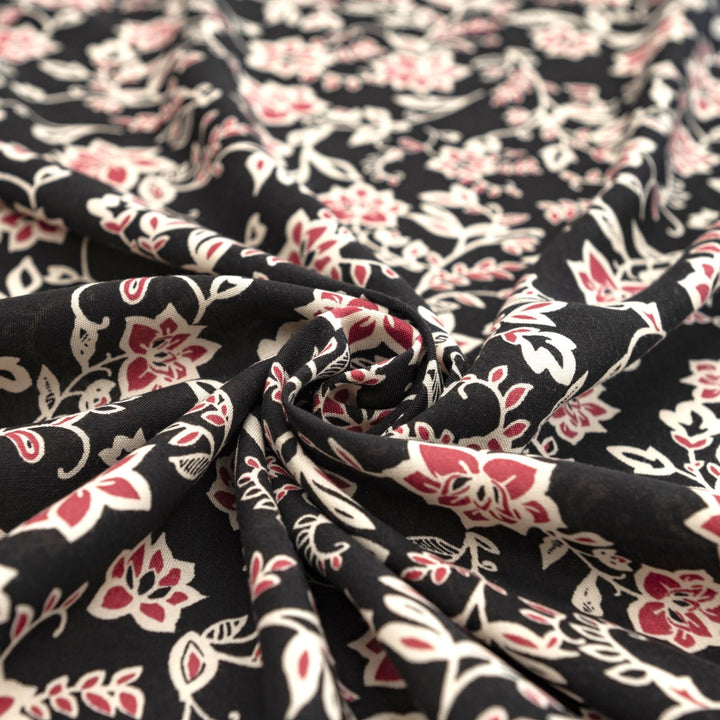 Rayon Challis - "Magenta Floral on Black"
