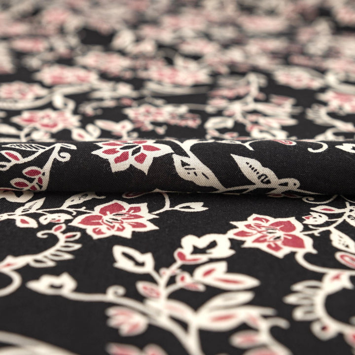 Rayon Challis - "Magenta Floral on Black"
