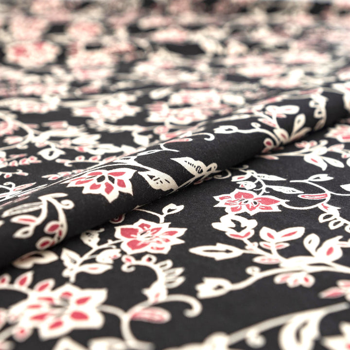 Rayon Challis - "Magenta Floral on Black"
