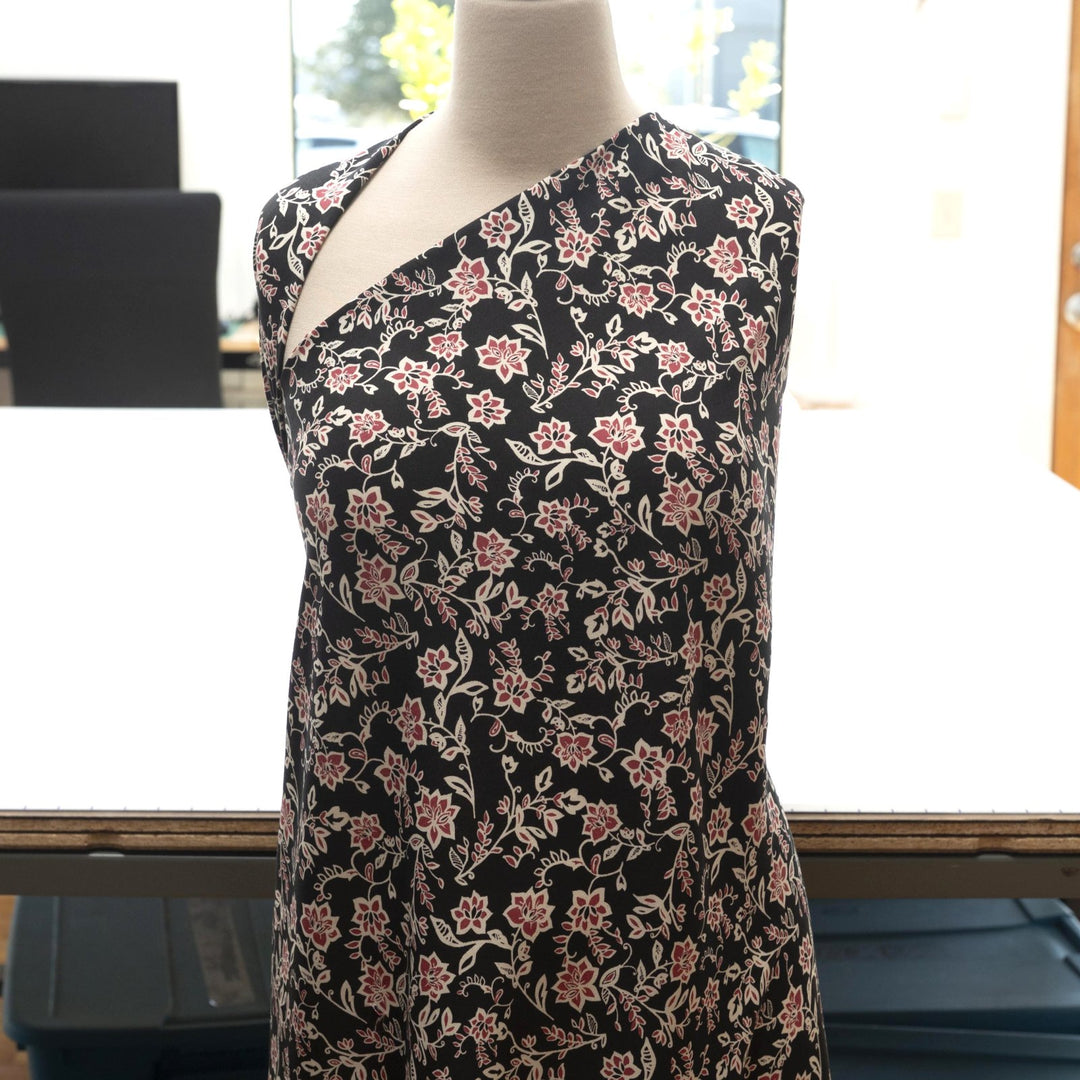 Rayon Challis - "Magenta Floral on Black"
