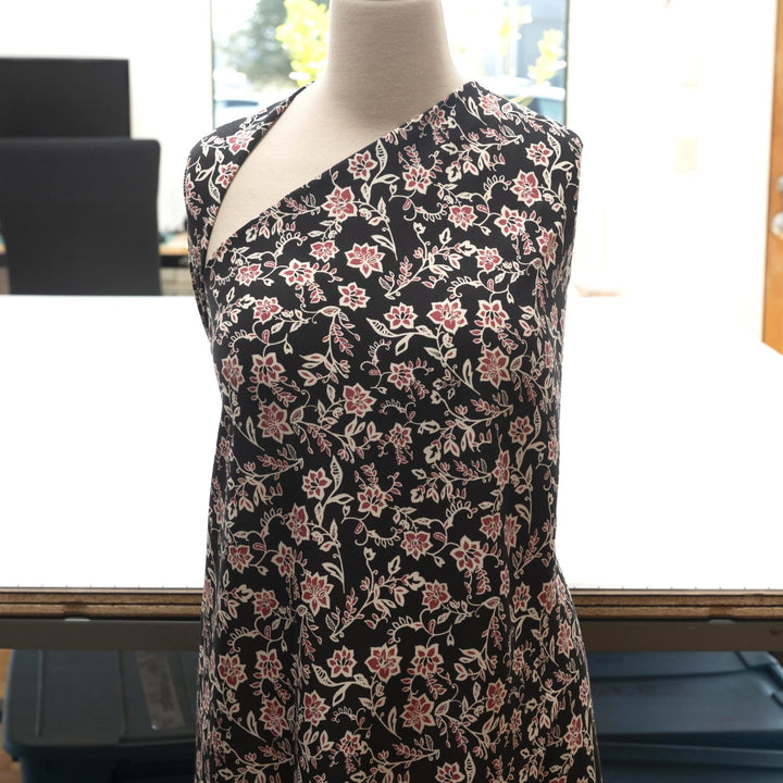 Rayon Challis - "Magenta Floral on Black"
