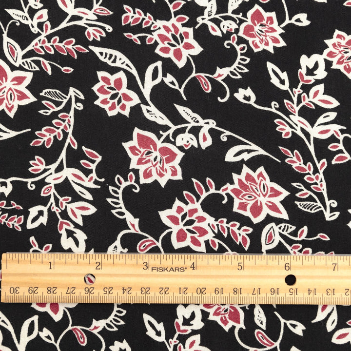 Rayon Challis - "Magenta Floral on Black"

