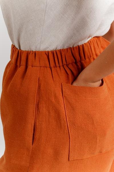 Megan Nielsen Opal sewing pattern for high-waist pants and shorts with paper bag and elastic waist options