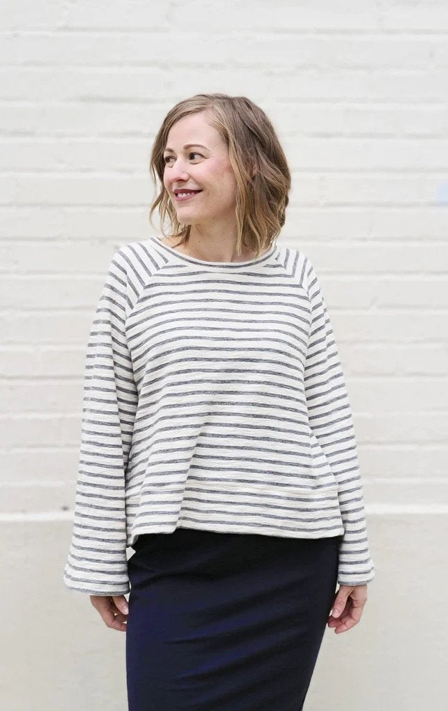 Sew House Seven Cosmos Sweatshirt and Elemental Pencil Skirt sewing pattern, oversized raglan top and high-waist pencil skirt