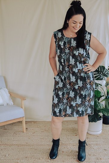 Sew to Grow Frankie Shift and Top sewing pattern, flutter sleeves, side panel pockets, optional tie, versatile lightweight top