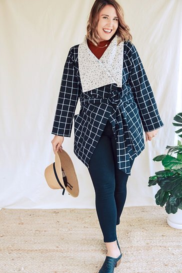 Sew to Grow Alston Reversible Jacket with oversized fit, raglan sleeves, and cascading collar.