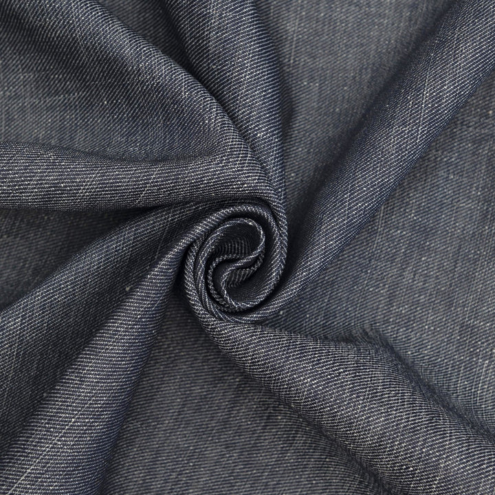 Indigo cotton linen blend denim fabric, 10.5 oz medium heavy weight, perfect for jackets, dresses, and durable sewing projects