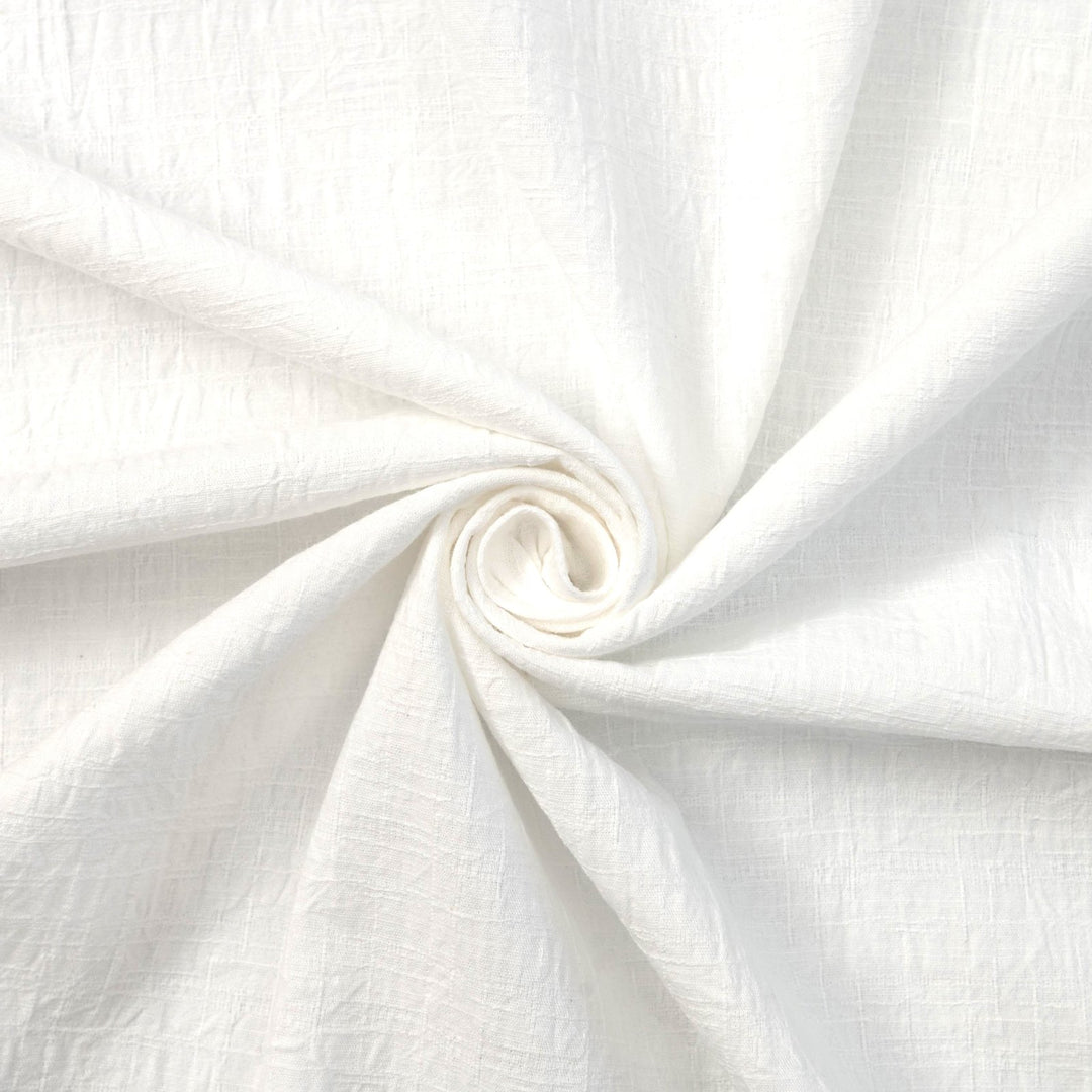 Japanese Cotton Wrinkled Dobby in White fabric with textured crumpled weave
