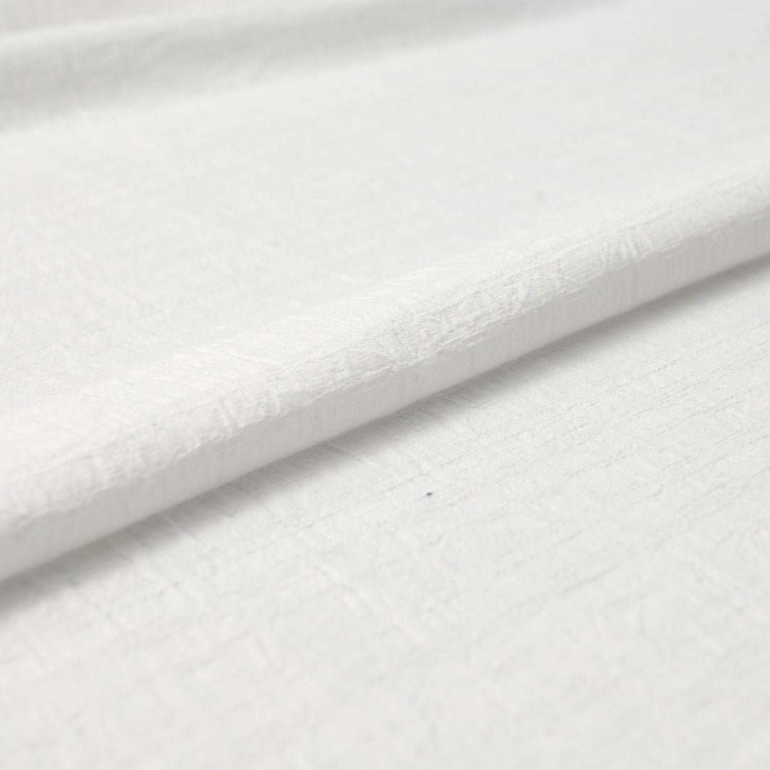 Japanese Cotton Wrinkled Dobby in White fabric with textured crumpled weave