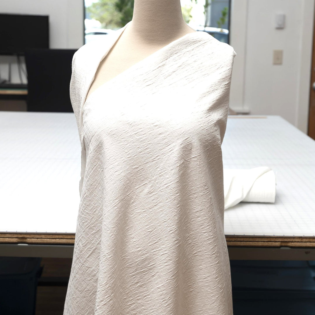 Japanese Cotton Wrinkled Dobby in White fabric with textured crumpled weave