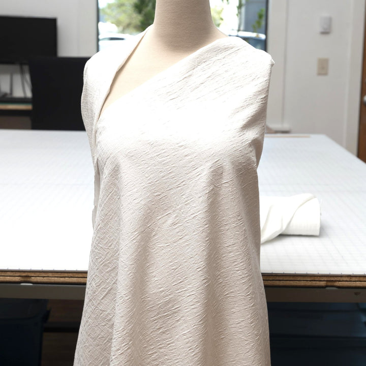 Japanese Cotton Wrinkled Dobby in White fabric with textured crumpled weave