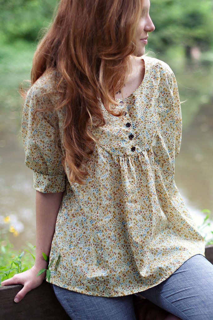 Sew Liberated Esme Top yoke design with buttoned placket and gathered sleeves