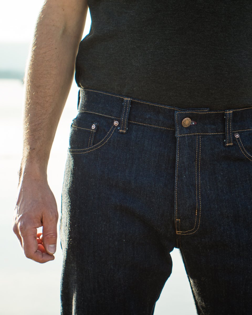 Thread Theory Quadra Jeans sewing pattern modern straight-leg denim with tapered legs and two-piece waistband