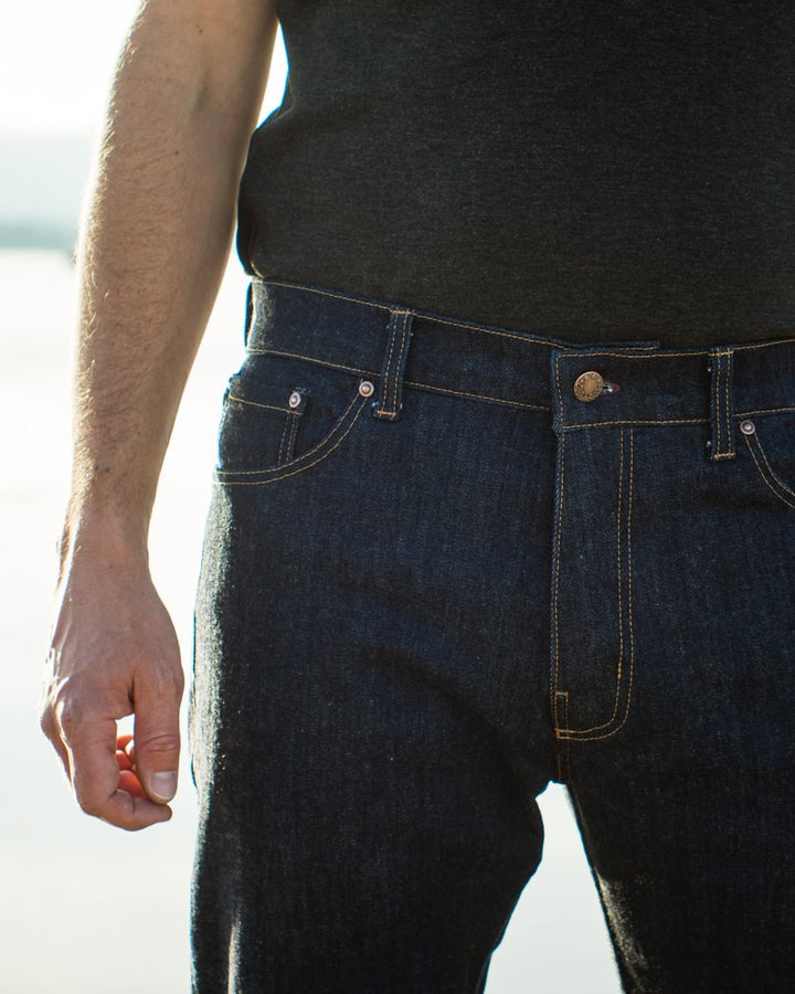 Thread Theory Quadra Jeans sewing pattern modern straight-leg denim with tapered legs and two-piece waistband