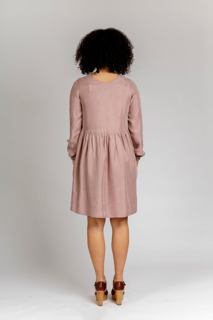 Megan Nielsen Sudley sewing pattern reversible blouse and gathered waist dress with keyhole neckline