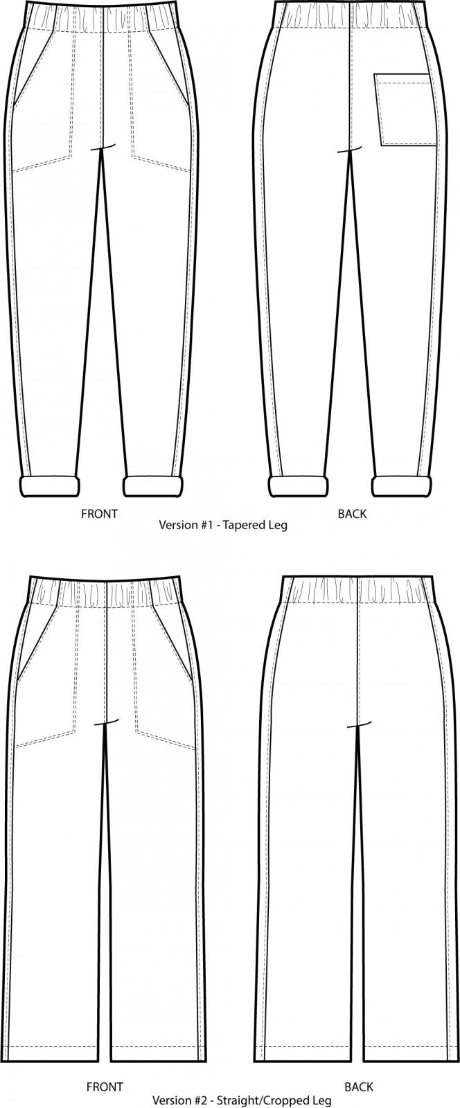 Sew House Seven Free Range Slacks Paper Pattern – elastic waist tapered and straight cropped pants sewing pattern