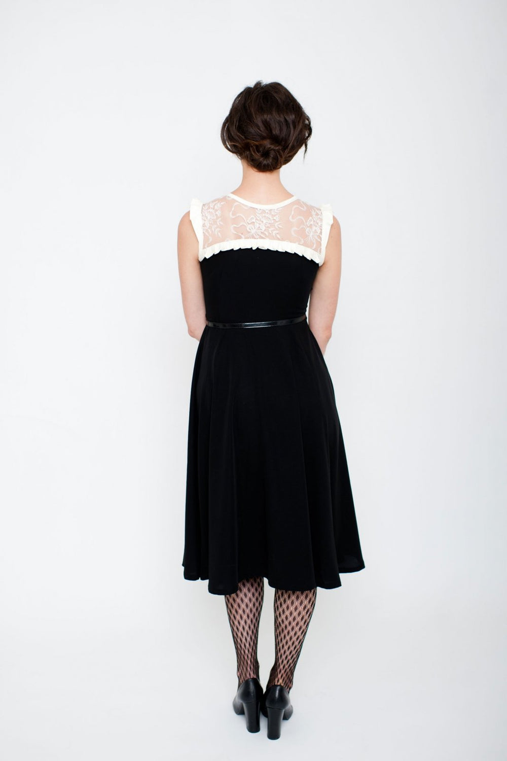 Victory Patterns Ava sweetheart neckline dress with flared skirt, pleated bodice, and sleeve options