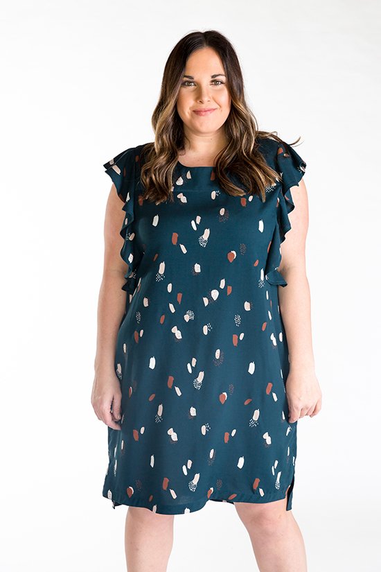 Chalk & Notch Farrah Blouse & Dress sewing pattern with ruffle details and high-low hemline